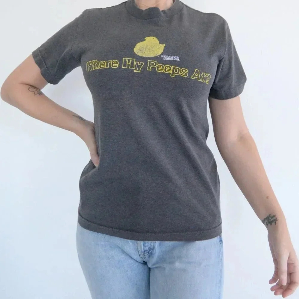 Vintage Alstyle Apparel & Activewear Grey Peeps Where My Peeps At? Tee  S